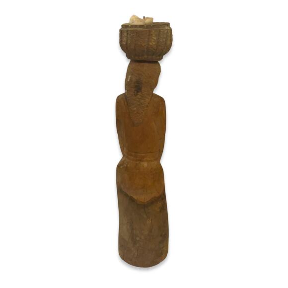 Vintage Hand Carved African women wooden Candle holder - Picture 4 of 15